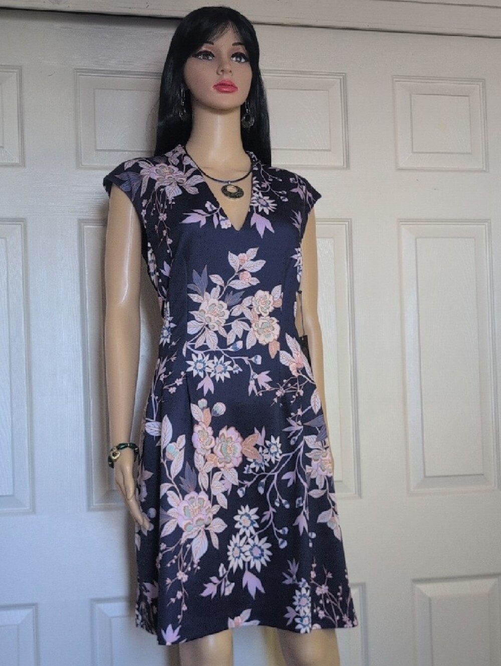 Vince Camuto Navy Floral A-Line Dress